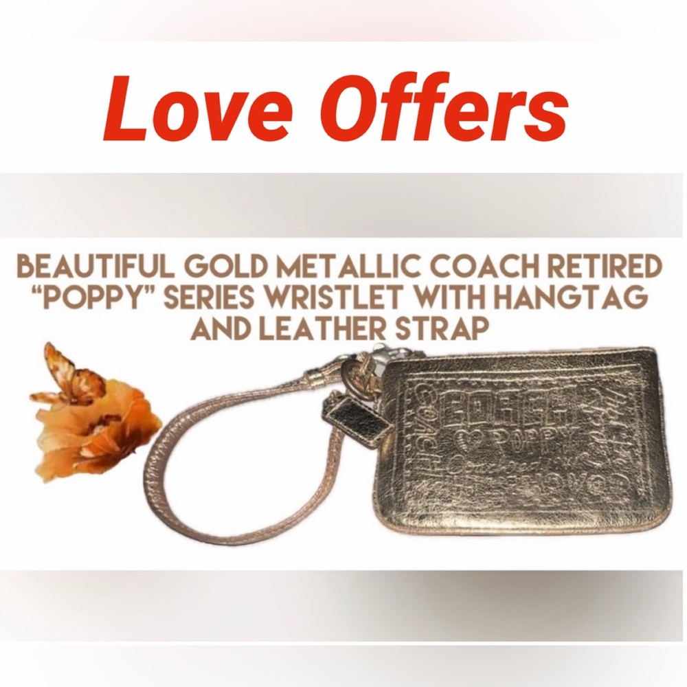 COACH RET "POPPY" SERIES WRISTLET HANGTAG BEAUTIFUL LEATHER  Gold Metallic